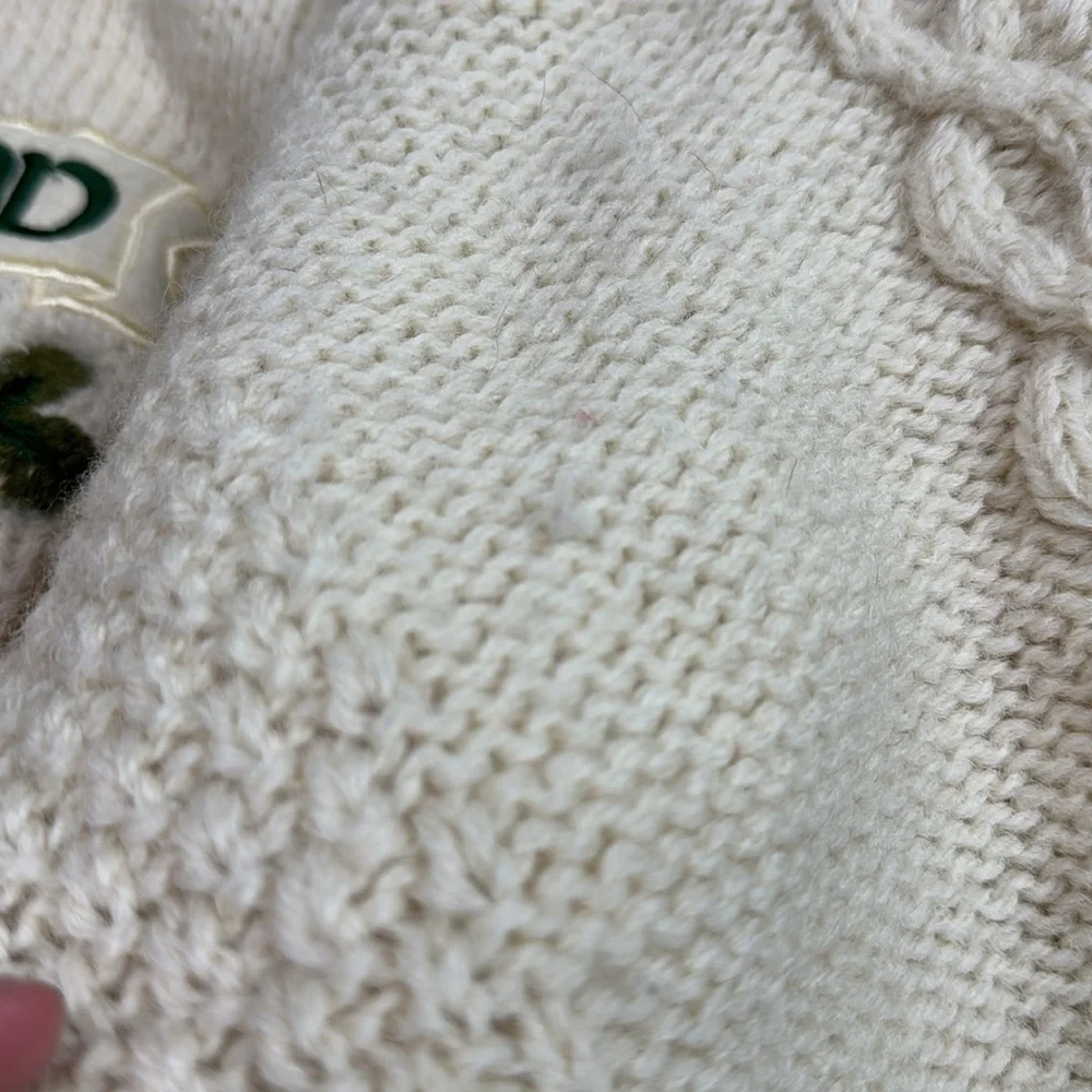 Blarney Woolen Mills Wool Ireland Clover Cable Knit Fisherman Ivory Sweater 2XL